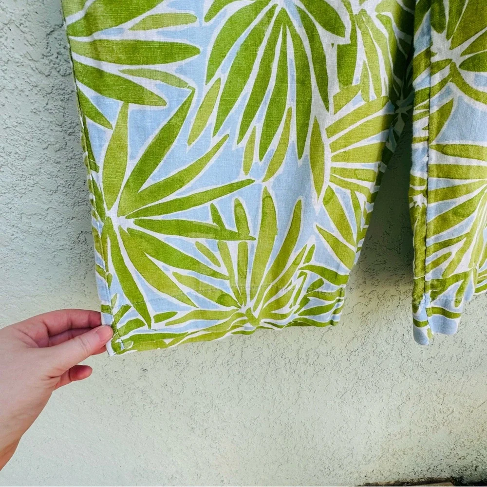 SIGRID OLSEN XL 100% linen wide leg pull on pants palm leaves tropical pockets - Picture 3 of 7